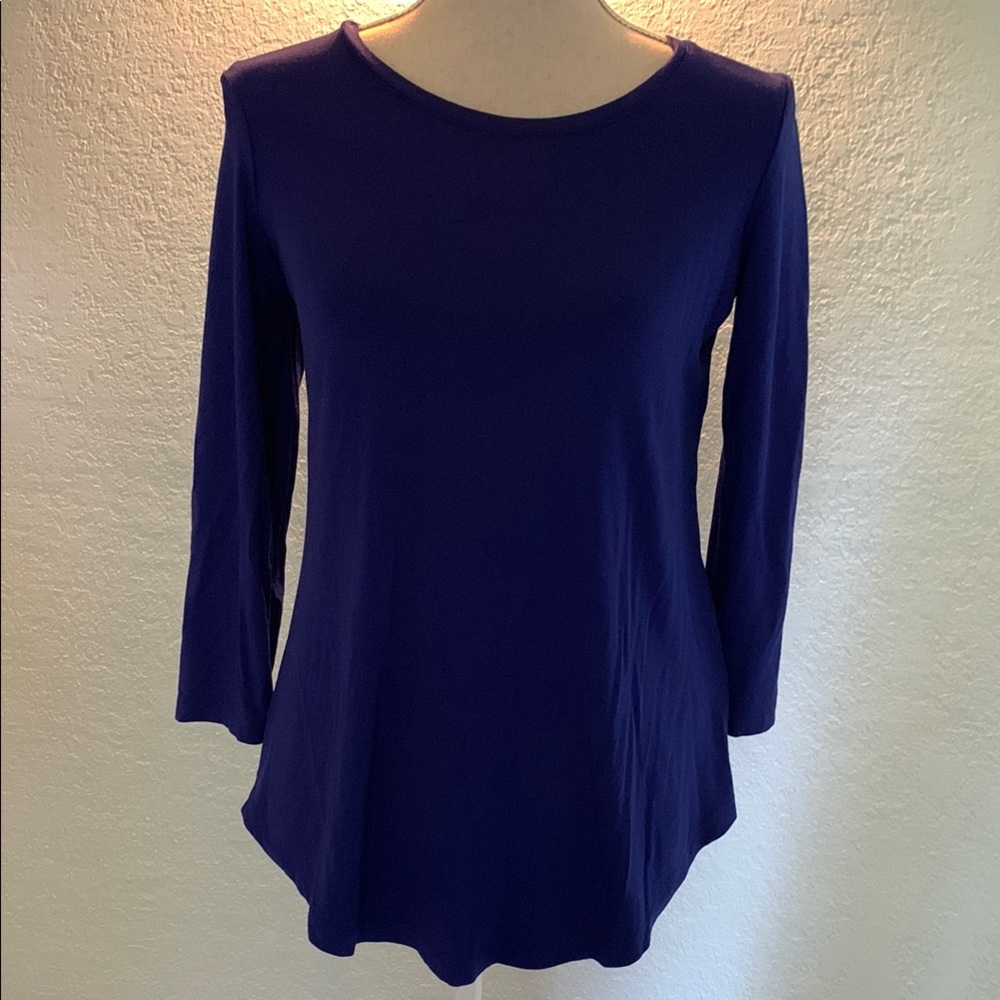 NWT Blue 3/4 Sleeve Relaxed High Low Tunic Top